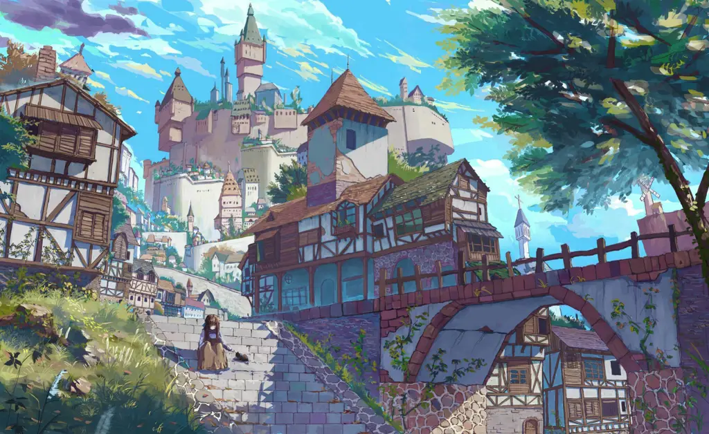 Gambar pemandangan fantasi dunia isekai