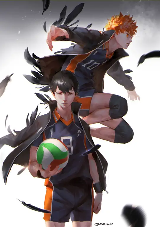 Gambar Hinata dan Kageyama sedang bermain voli