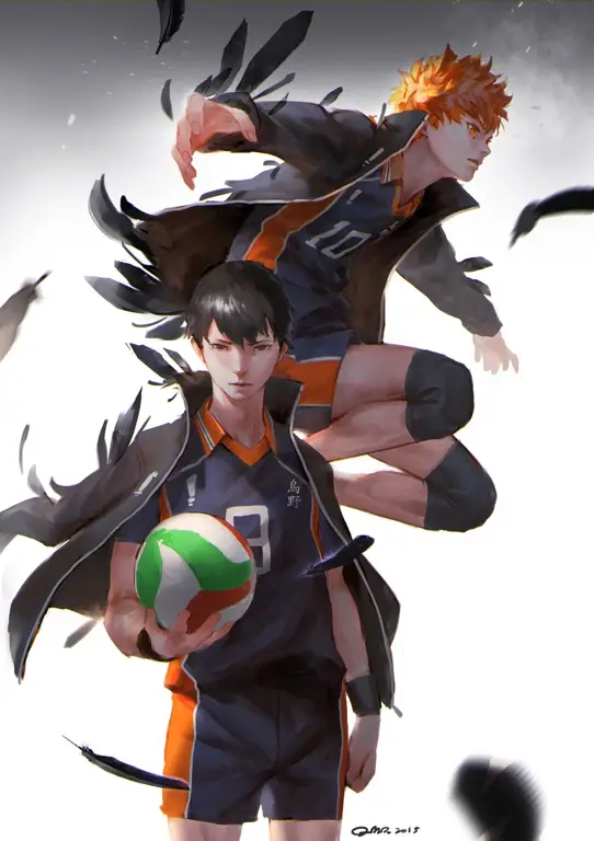 Hinata Shoyo dan Kageyama Tobio sedang bermain voli