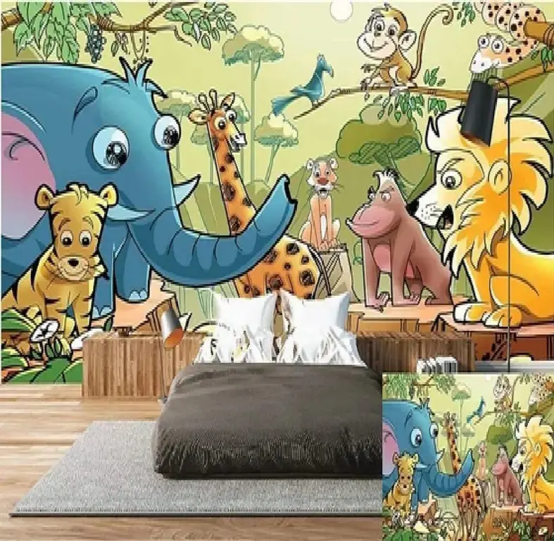 Wallpaper 3D hewan untuk kamar anak