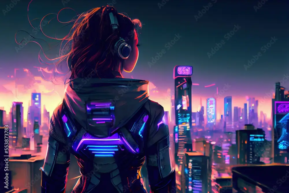 Gambar anime cyberpunk yang menggambarkan eksperimen manusia.