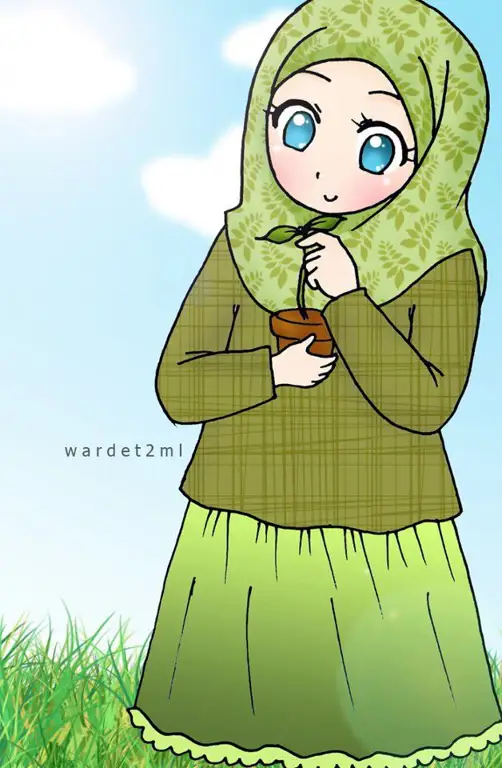 Sketsa anime muslimah bercadar dengan berbagai ekspresi