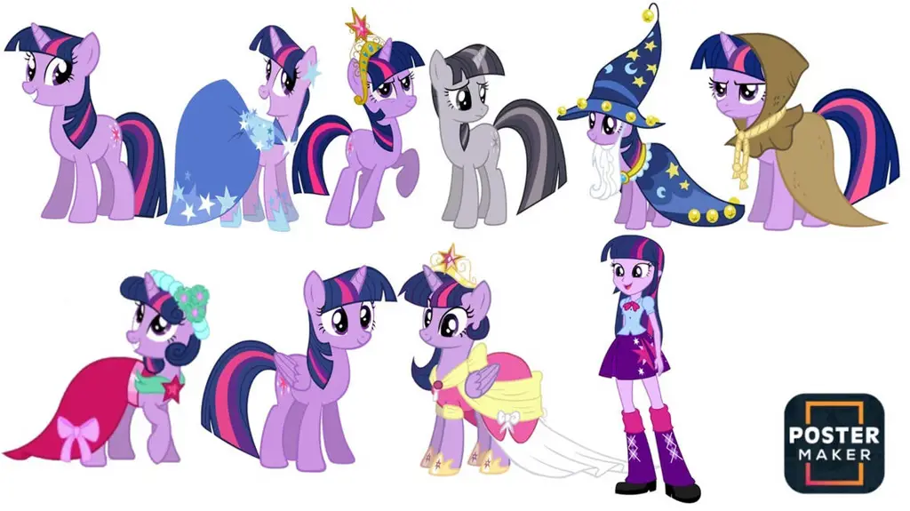 Gambar berbagai gaya anime yang diterapkan pada Twilight Sparkle