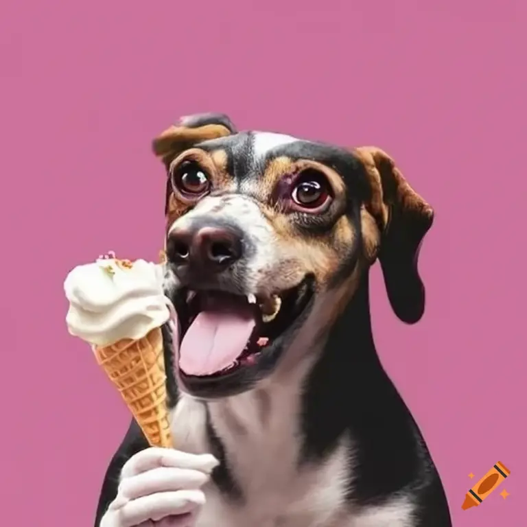 Anjing menikmati es krim