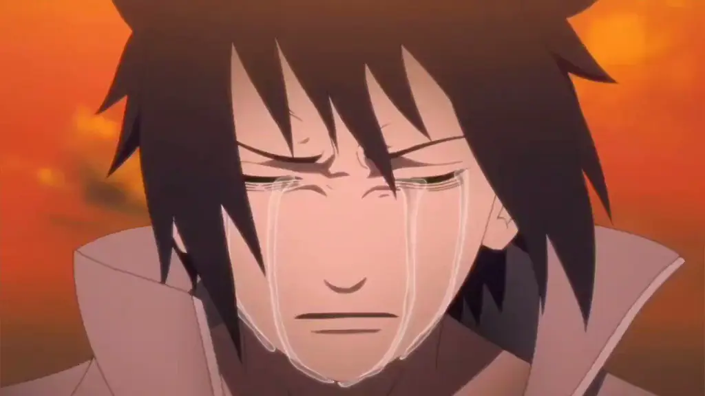 Wajah Naruto dan Sasuke yang penuh emosi.