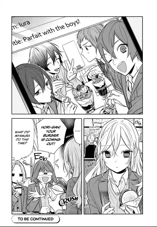 Panel manga Horimiya yang menampilkan ekspresi lucu dari salah satu karakter