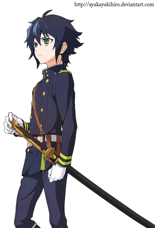 Gambar wajah serius Yuu dari Owari no Seraph