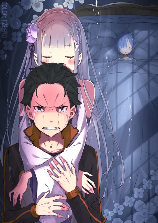 Gambar Emilia dan Subaru dari anime Re:Zero