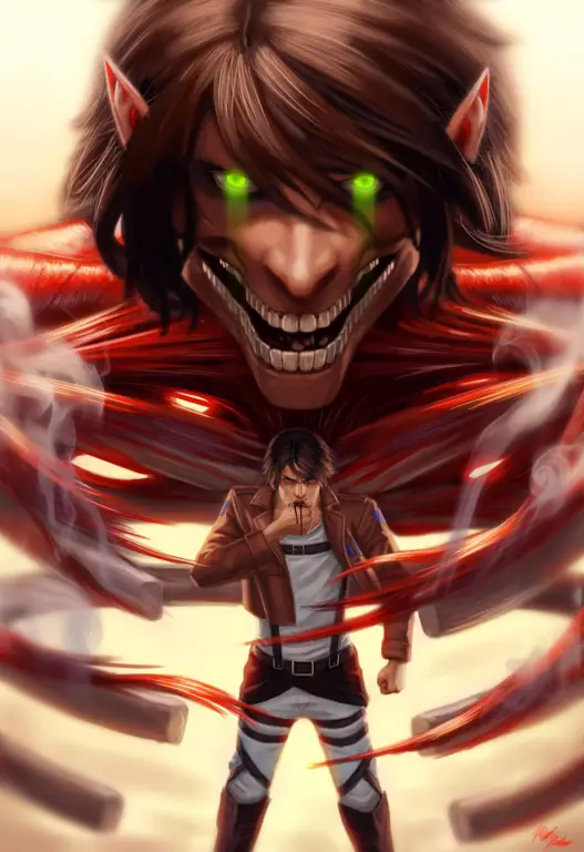 Eren Yeager dalam Aksi Gambar Eren Yeager dari Attack on Titan