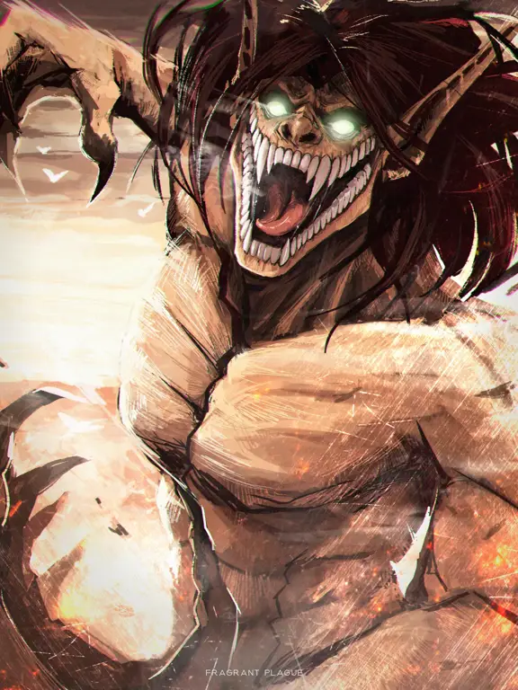 Eren Yeager dalam anime Attack on Titan Gambar Eren Yeager dari anime Attack on Titan