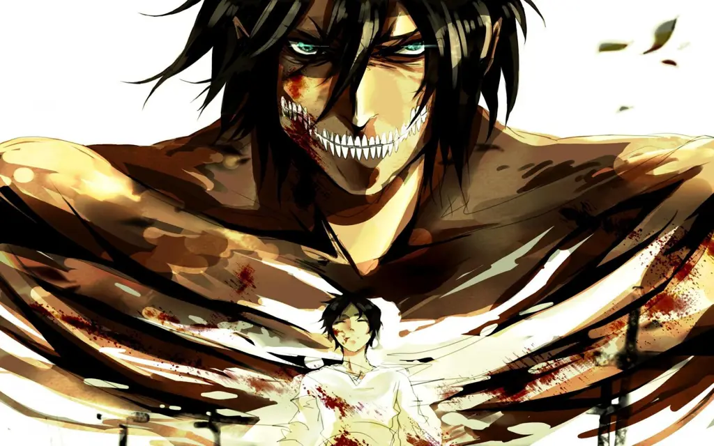 Gambar Eren Yeager dalam pertempuran final