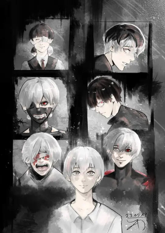 Transformasi Kaneki Ken dari berbagai bentuk, termasuk bentuk ghoul