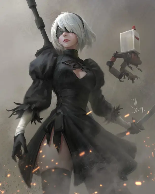 Gambar fanart 2B dari NieR: Automata