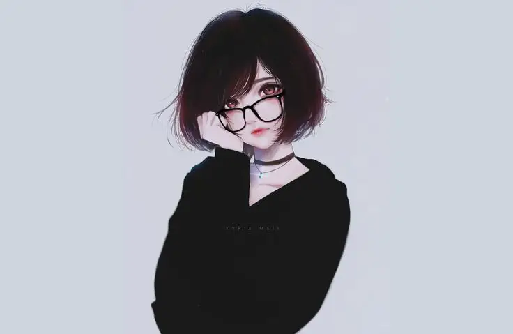 Gambar fanart gadis anime dengan kacamata