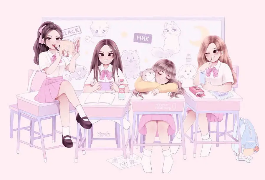 Gambar fanart Blackpink bergaya anime yang lucu