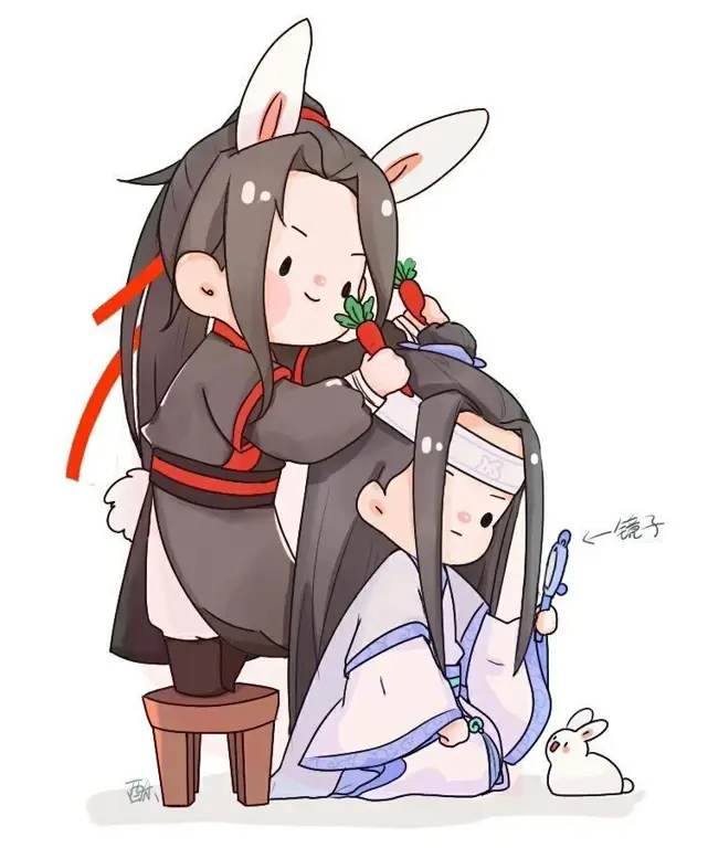 Ilustrasi fanart Mo Dao Zu Shi yang menampilkan Wei Wuxian dan Lan Wangji