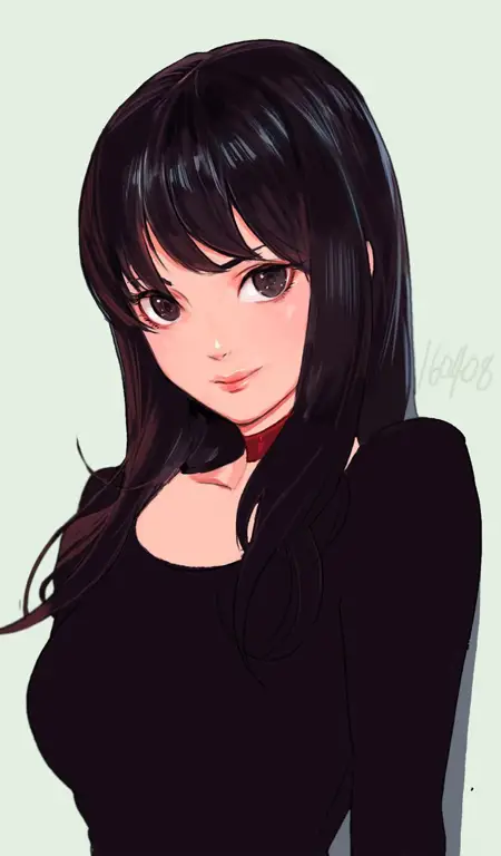 Ilustrasi gadis anime berambut hitam