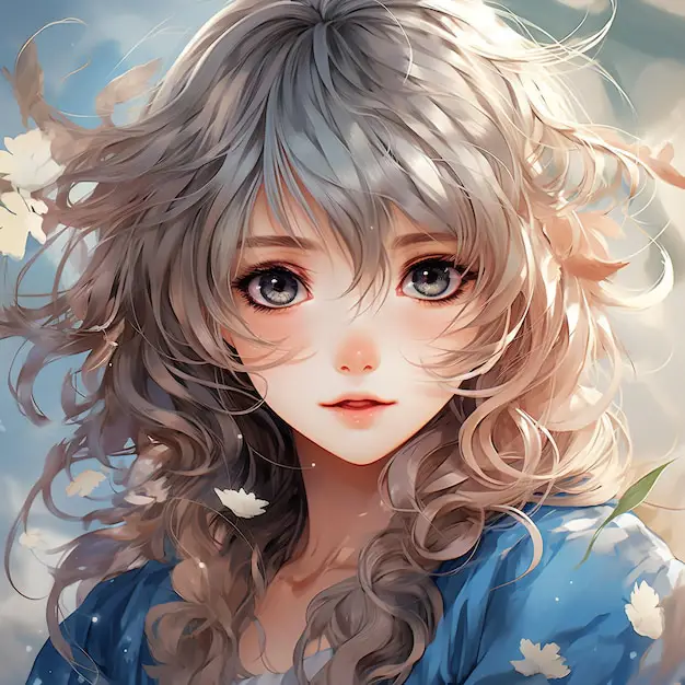 Gadis Anime Berambut Pirang dan Mata Biru Ilustrasi gadis anime berambut pirang dan mata biru