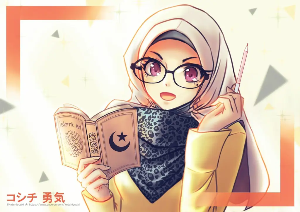 Ilustrasi gadis anime cantik mengenakan jilbab