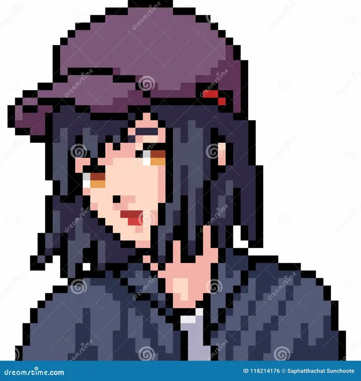 Contoh gambar anime pixel art 32x32 seorang gadis