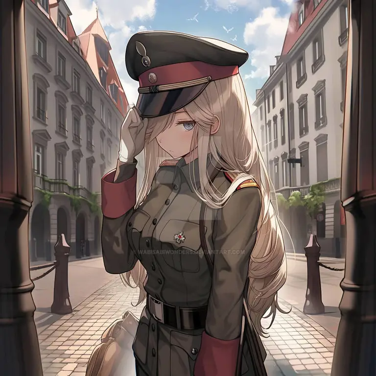 Gambar gadis anime dalam seragam militer