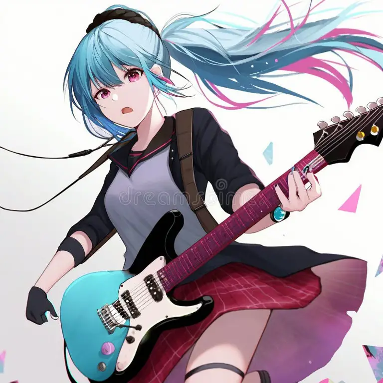 Ilustrasi gadis anime yang sedang memainkan gitar