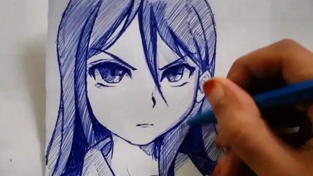 Ilustrasi gadis anime memegang pulpen