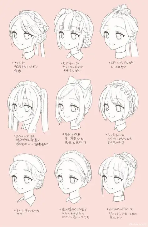 Ilustrasi gadis anime imut dengan gaya rambut unik