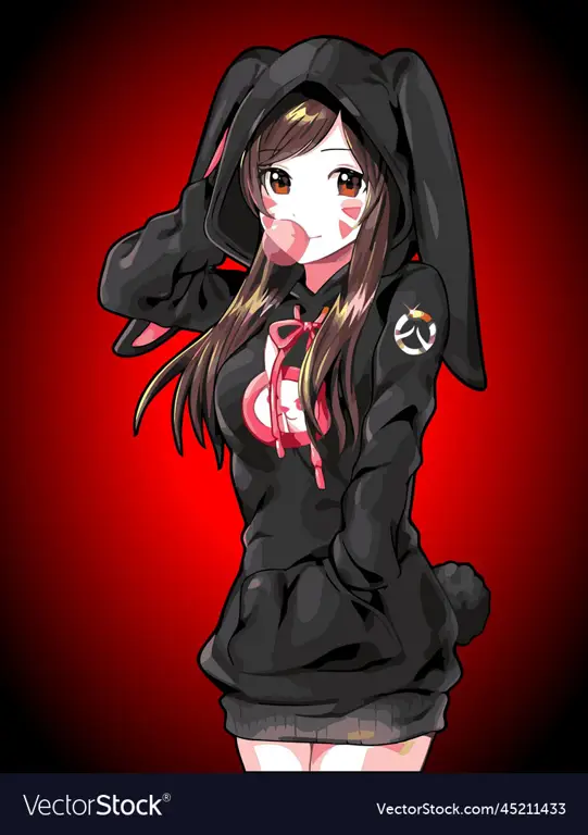 Ilustrasi gadis anime mengenakan hoodie