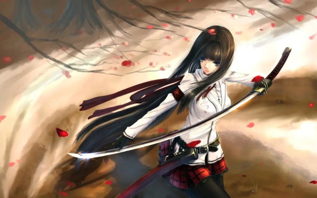 Ilustrasi gadis anime dengan katana