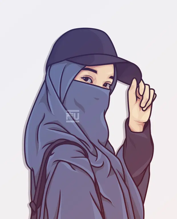 Ilustrasi gadis anime cantik mengenakan hijab dengan gaya fashion yang modern