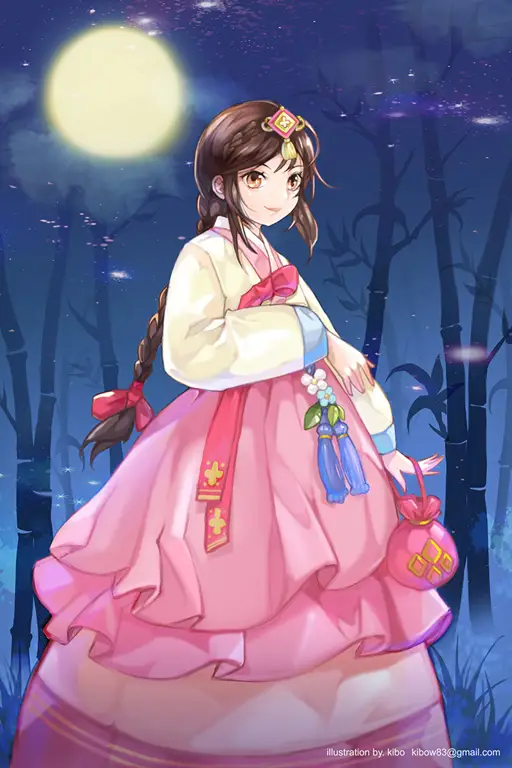 Gambar gadis anime imut dengan hanbok Korea