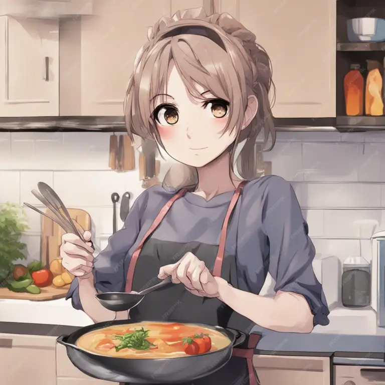 Gambar gadis anime imut sedang memasak