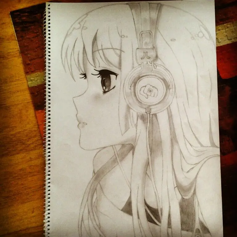 Ilustrasi gadis anime dengan headphone