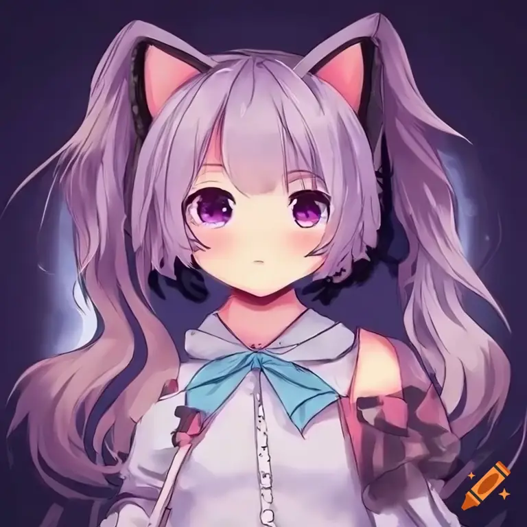 Ilustrasi gadis anime kucing yang lucu