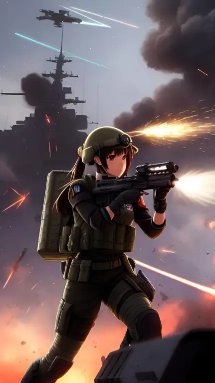 Ilustrasi gadis anime dengan seragam tentara