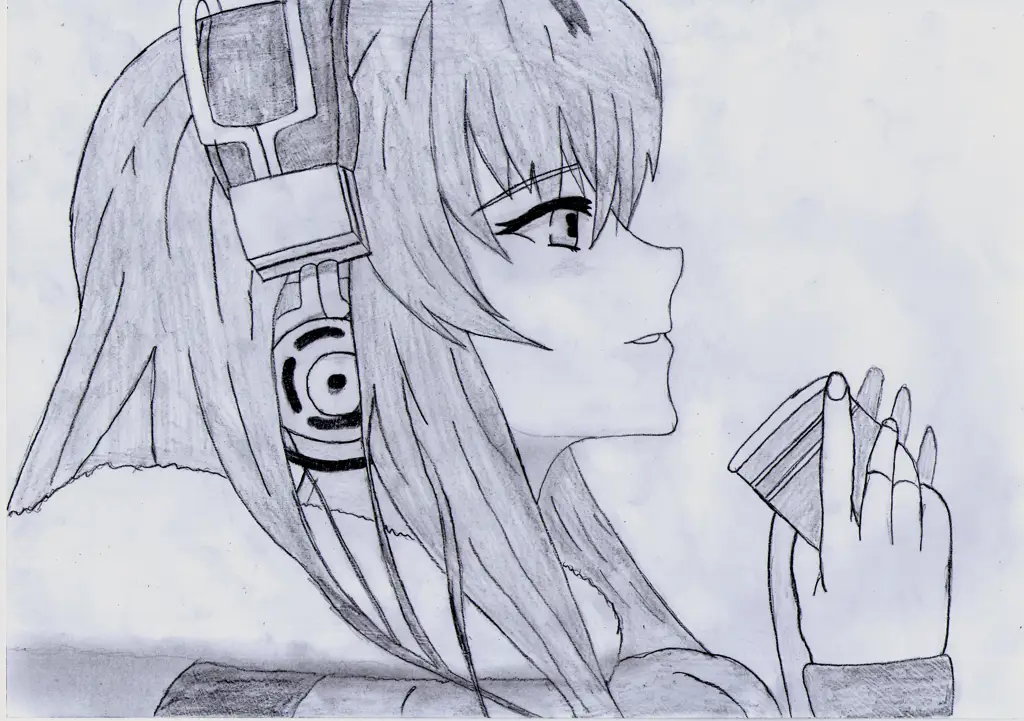 Ilustrasi gadis anime dengan headphone