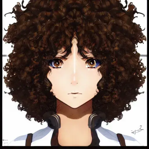 Gambar anime gadis dengan rambut pendek keriting cokelat