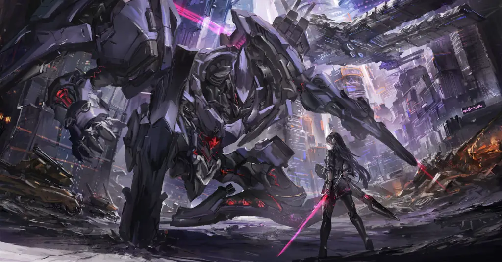Gadis-gadis tangguh dengan teknologi canggih Ilustrasi para gadis dengan robot dalam anime Burst Angel