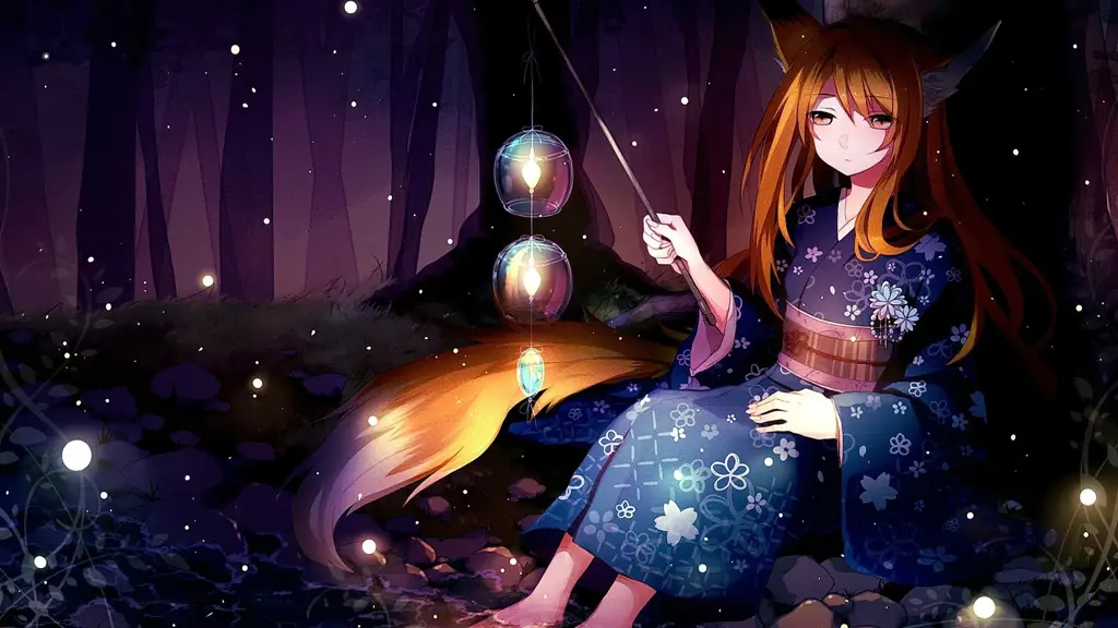 Ilustrasi gadis kitsune dalam anime