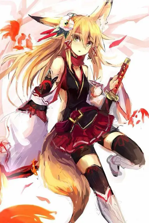 Gambar seorang gadis kitsune dalam anime