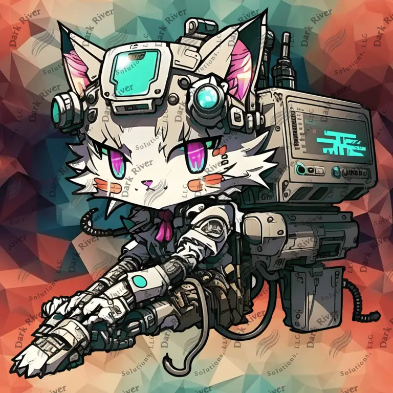 Ilustrasi gadis kucing cyberpunk dengan pedang