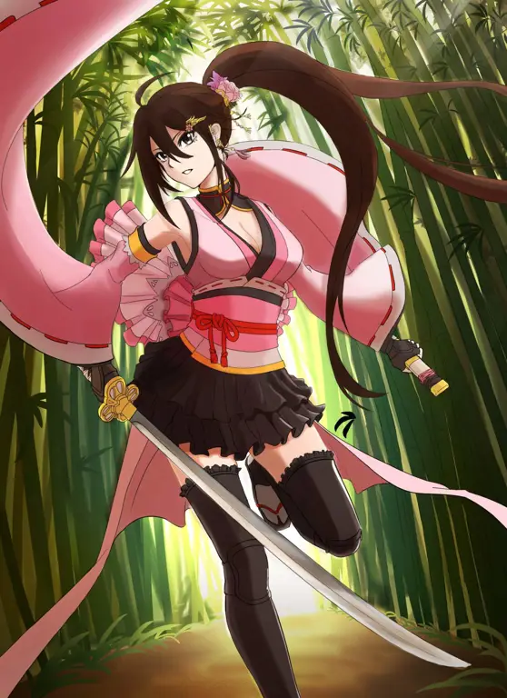 Ilustrasi seorang gadis samurai dari anime