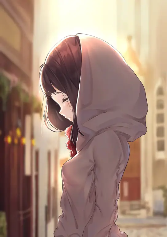 Karakter gadis sihir anime dengan hoodie