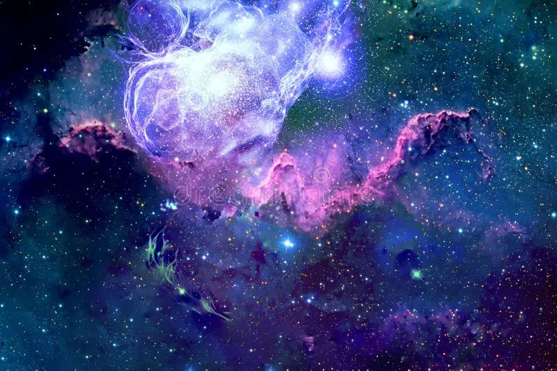 Gambar galaksi dengan bintang dan nebula