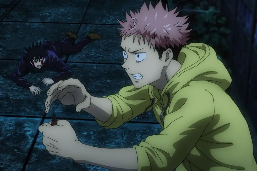 Gambar adegan aksi yang penuh dengan ketegangan dan kejutan Adegan aksi menegangkan dari manga Jujutsu Kaisen