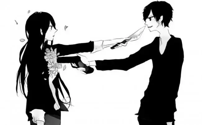 Gambar anime dua sahabat, laki-laki dan perempuan Seorang anak laki-laki dan perempuan anime sedang tertawa bersama
