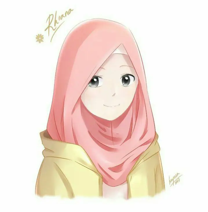 Gambar imut anime perempuan berhijab yang digambar dengan gaya yang manis