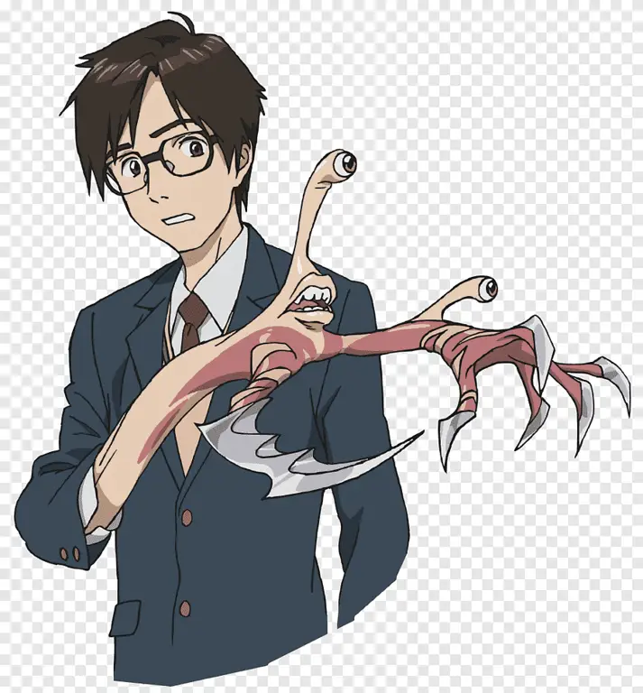 Gambar close-up Migi, parasit dalam film Parasyte