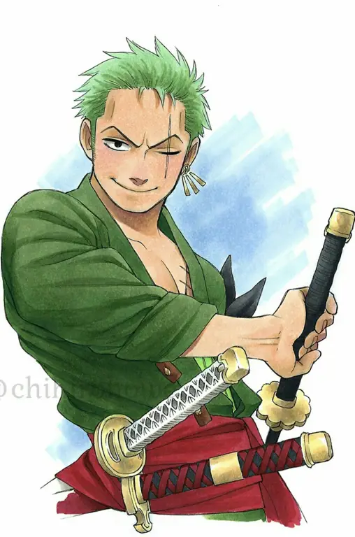 Ilustrasi penggemar One Piece yang menampilkan Zoro.